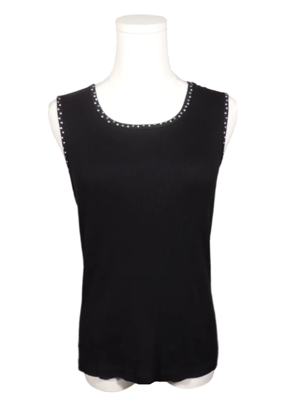 Hannah Black Tank Top with Silver Stud Trim
